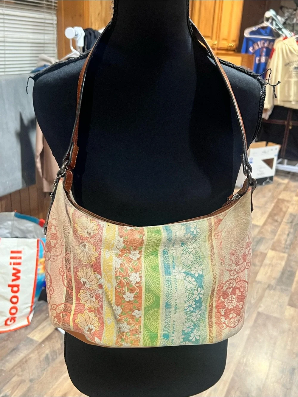 Boho Multi-Stripe Canvas Shoulder Bag - Cream Strap